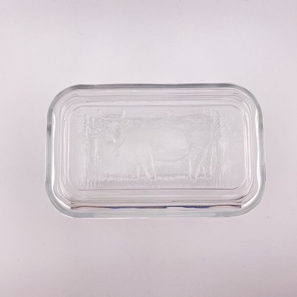 Cow Glass Refrigerator Dish with Lid Country Butter Dish Arcoroc France Vintage - Picture 3 of 9